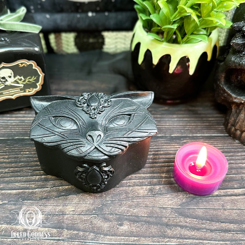 Load image into Gallery viewer, Sacred Black Cat Trinket Box for Feline Magick- Inked Goddess Creations
