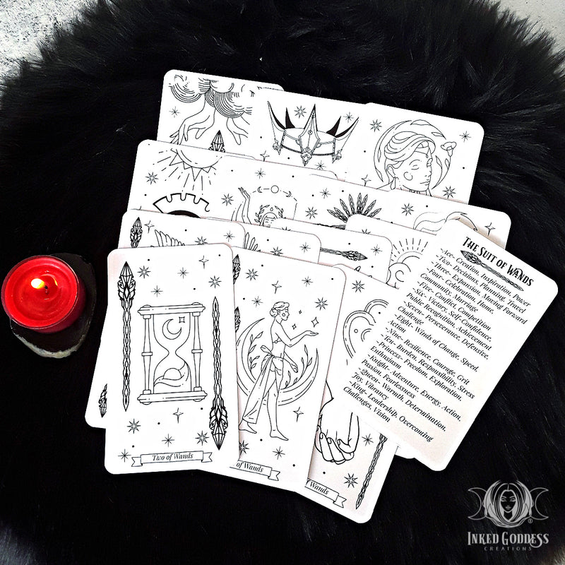 Load image into Gallery viewer, Color Your Own Tarot- Suit of Wands- Inked Goddess Creations
